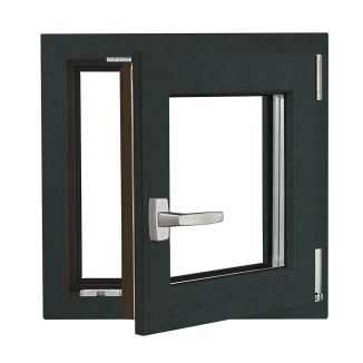 Fereastră PVC cu geam tripan, Barrier 85, antracit, 560x560 mm, sticlă 44 mm, 4 anotimpuri, 7 camere, 3 garnituri